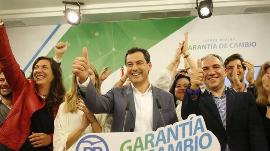 Juanma Moreno (PP) celebra los resultados