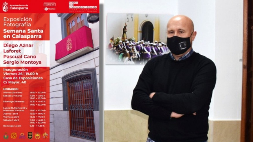 Pascual Cano y cartel de la exposición colectiva 'Semana Santa en Calasparra'