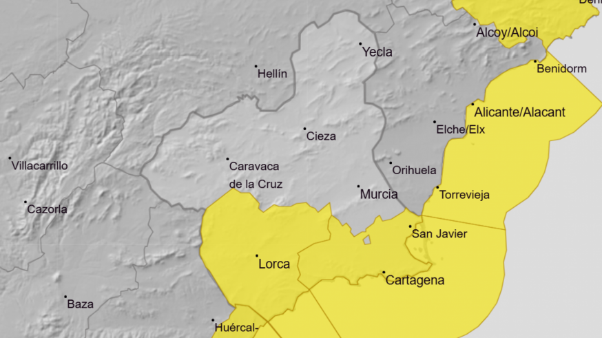 AEMET amplía el aviso amarillo por lluvias hasta las 15:00 y también al Valle del Guadalentín