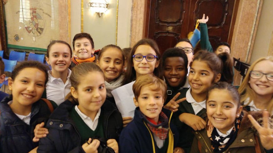 Los niños del colegio Cipriano Galea que han hablado con Marta Ferrero