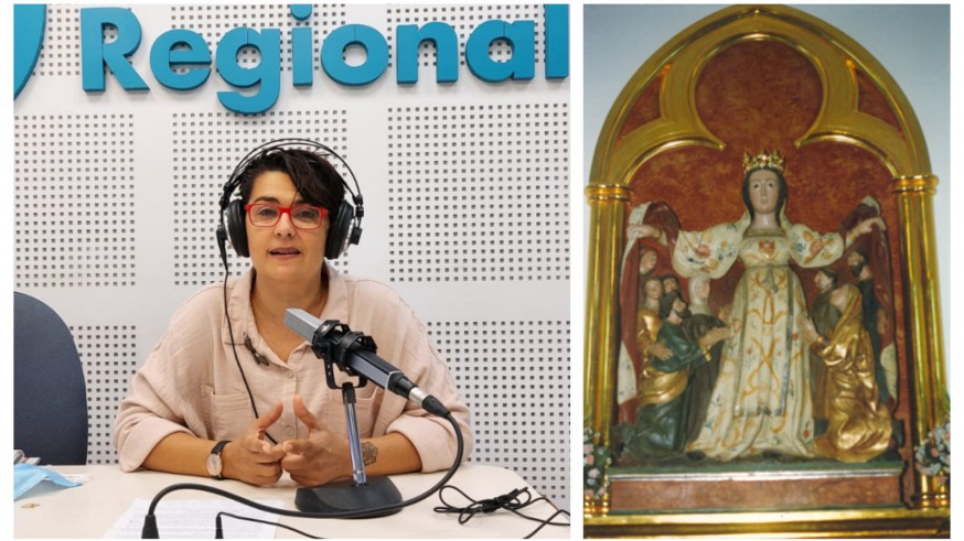 Clara Alarcón junto a la imagen de la Virgen de los Cautivos 