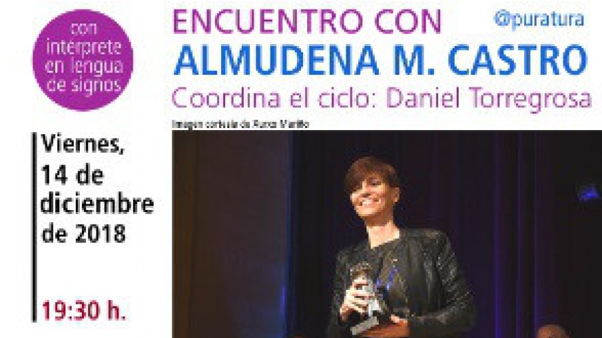 Cartel de la charla de Almudena M. Castro en la Biblioteca Regional
