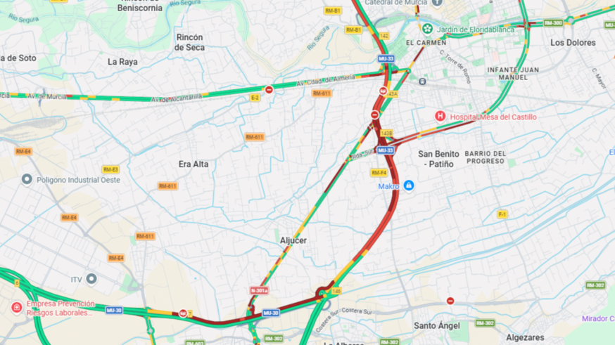 Retención kilométrica en Murcia por varios accidentes