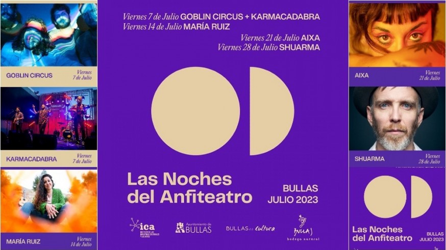 El concejal de Cultura de Bullas, Antonio José Espín, y José Luis Piñero hablan de los conciertos programados en Las Noches del Anfiteatro