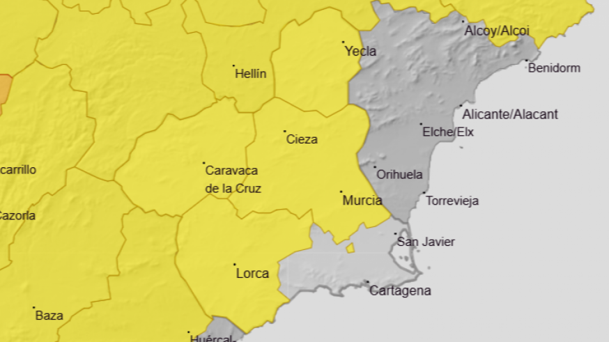La Región de Murcia, en amarillo por tormentas, lluvias y calor