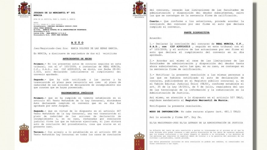 El Real Murcia sale del concurso de acreedores