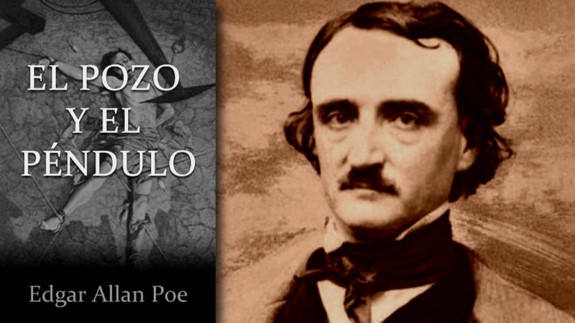 Retrato de Edgar Allan Poe y portada de 'El pozo y el péndulo'