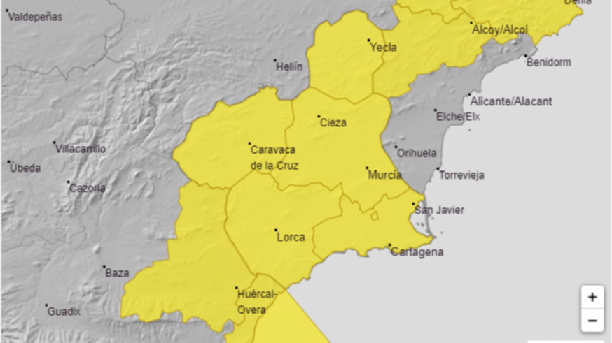 AEMET mantiene el aviso amarillo por vientos de hasta 70 kilómetros por hora en todo el territorio de la Región de Murcia
