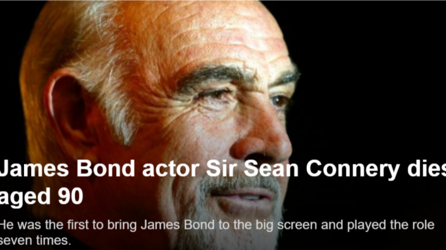 Noticia sobre la muerte de James Bond en la BBC