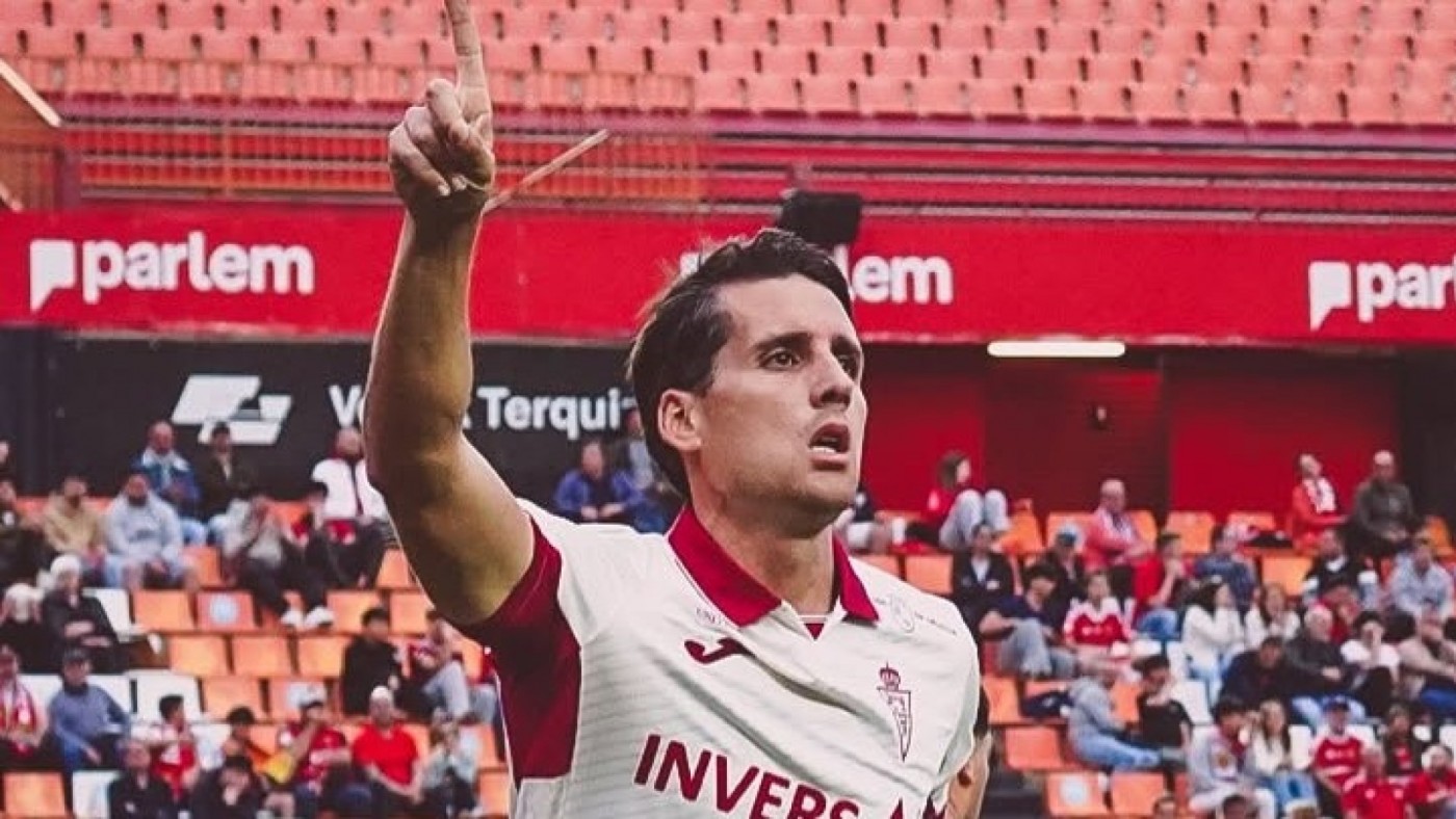 Juanto, celebrando un gol ante el Nàstic.