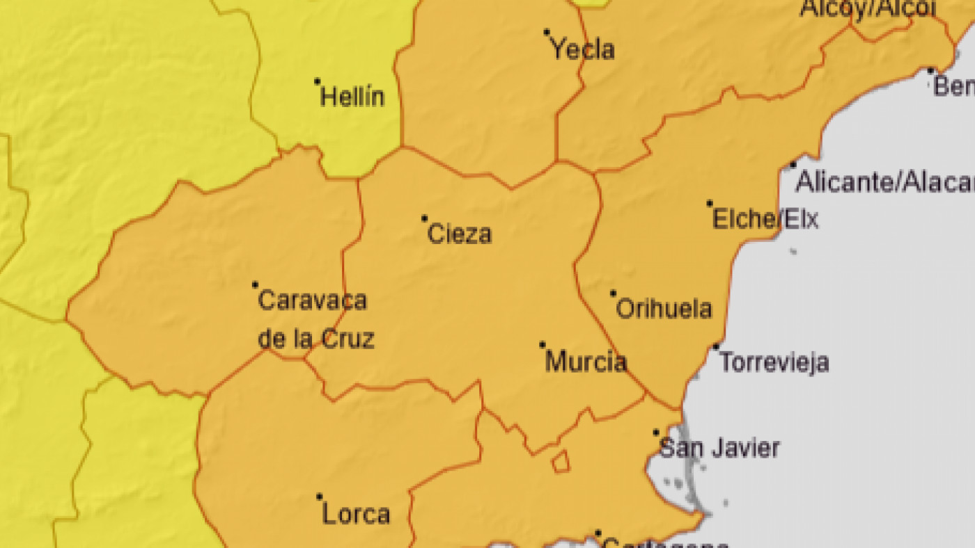 Murcia eleva a naranja a partir de mediodía la alerta por lluvias intensas