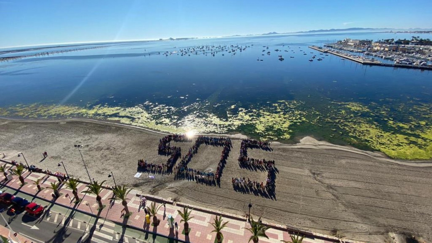 Mural humano en la playa de Villananitos