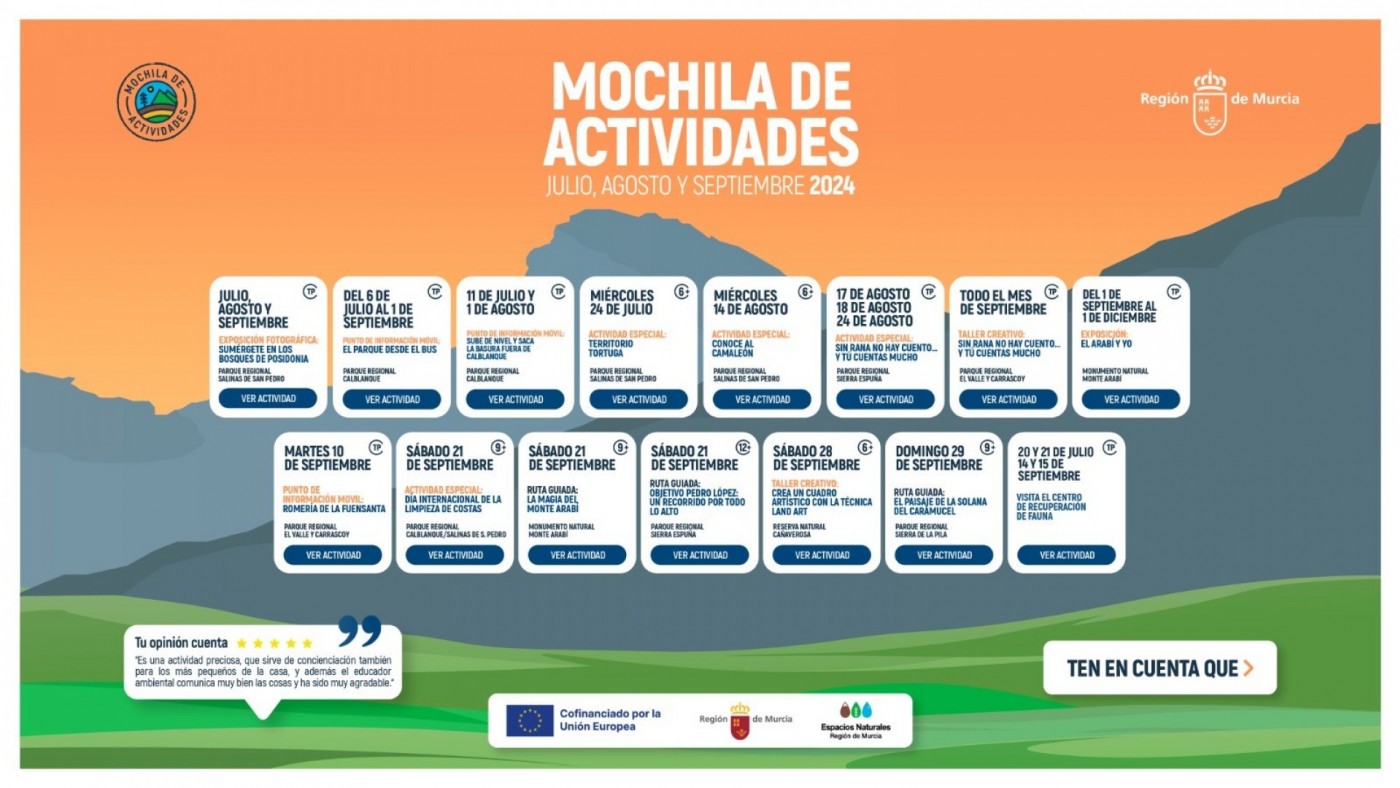 Ya está en marcha la "Mochila de Actividades" en los Espacios Naturales de la Región