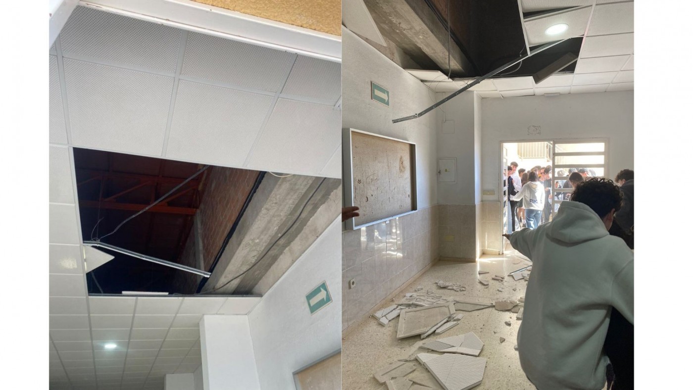 Se derrumba parte del techo de un pasillo del instituto de Fuente Álamo