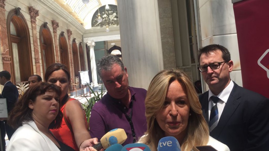 Trinidad Jiménez, antes de participar en el Foro Nueva Murcia