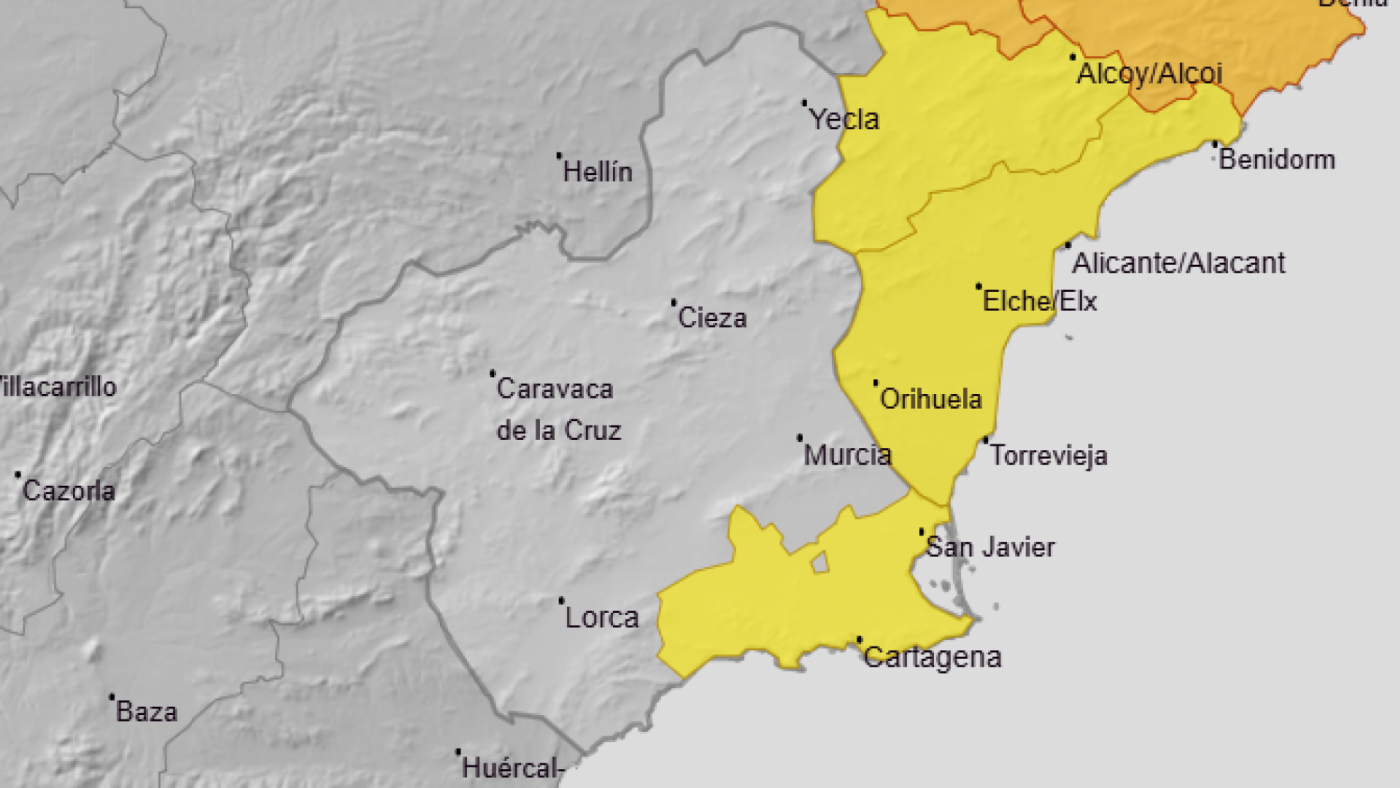 Campo de Cartagena y Mazarrón mantienen avisos amarillos por lluvias y tormentas hasta las 20:00