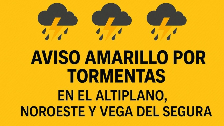 Aviso por tormentas en el interior de la Región de Murcia este martes por la tarde