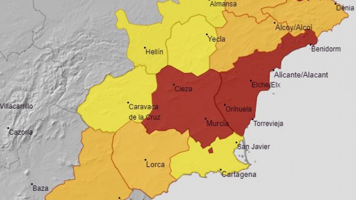 Avisos AEMET para el lunes en la Región de Murcia