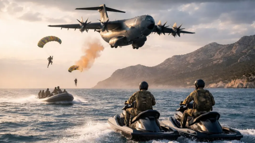 El Ejército del Aire lanza por primera vez una moto acuática desde un avión para asistencia médica de emergencia 