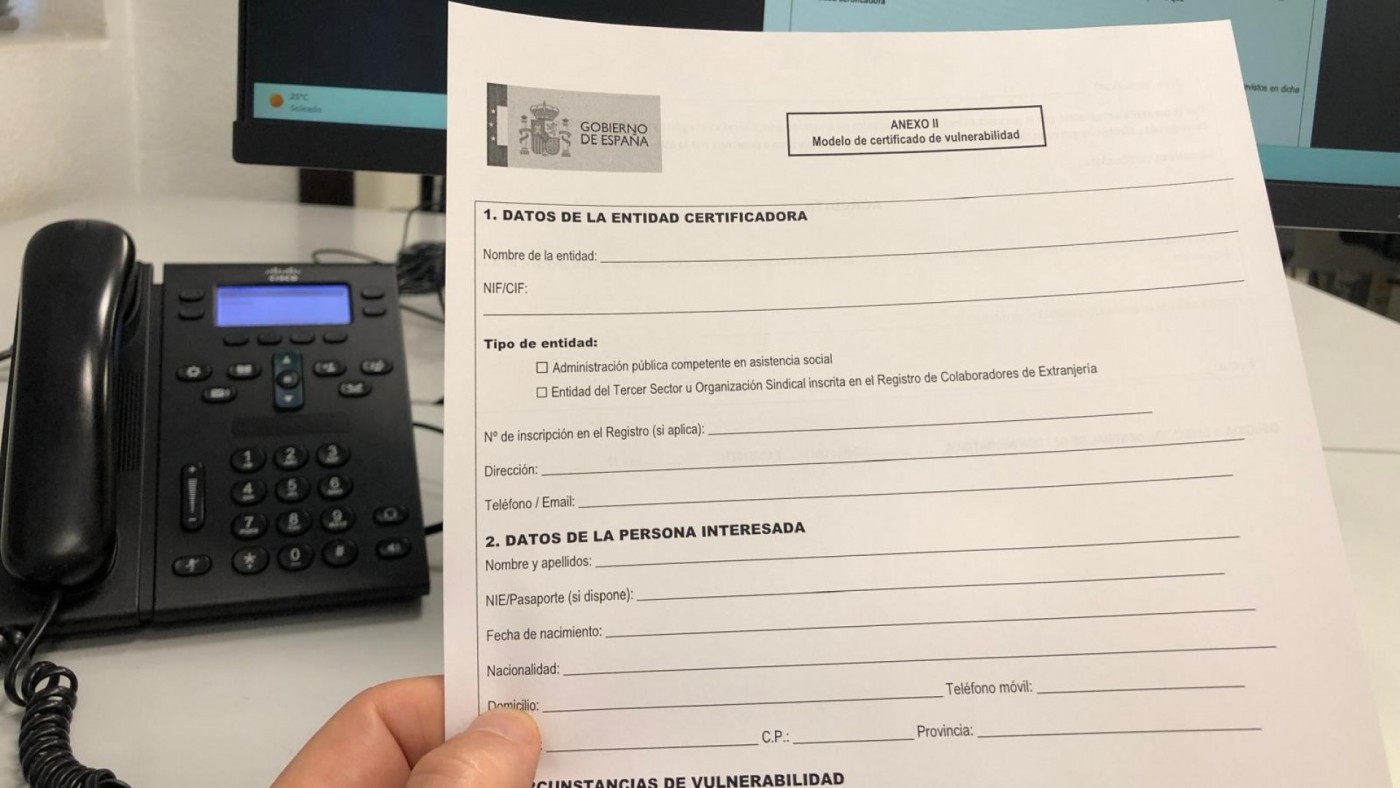 El certificado de vulnerabilidad solo lo emiten servicios sociales municipales, sindicatos y ONG acreditadas