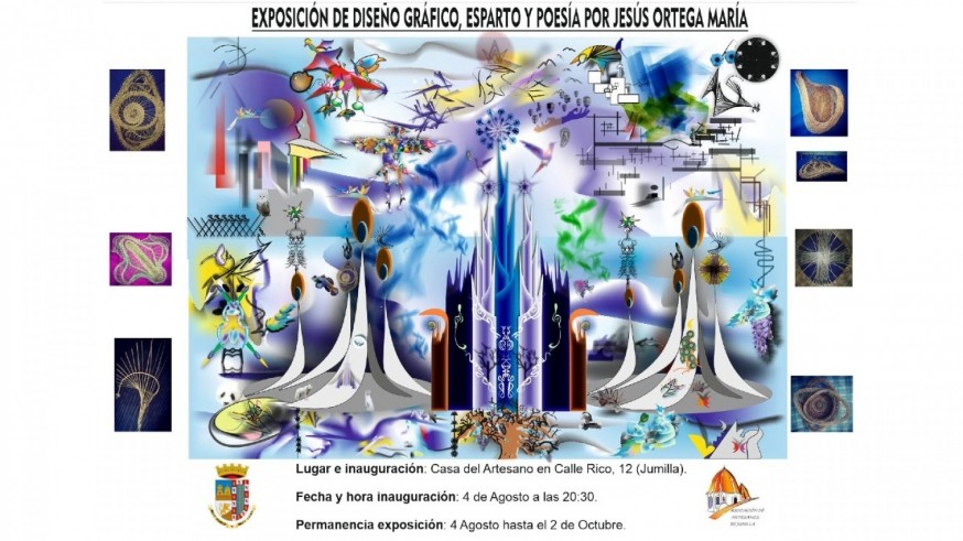 Cartel de la exposición de diseño gráfico, esparto y poesía de Jesús Ortega María en Jumilla