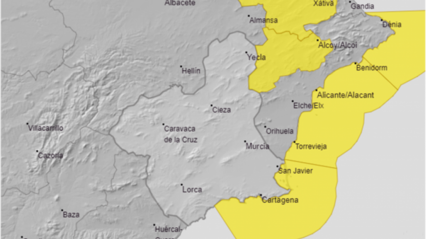 Aviso amarillo el domingo por fenómenos costeros en el Campo de Cartagena y Mazarrón
