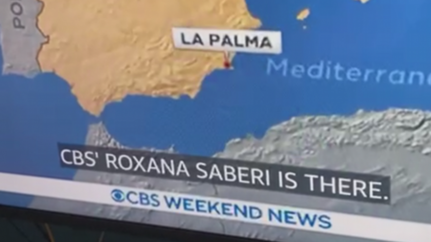 Momento de la infografía utilizada por la CBS para ubicar la isla de La Palma