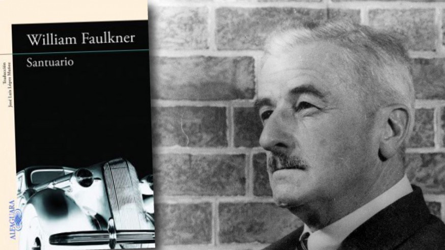 William Faulkner y portada de 'Santuario'