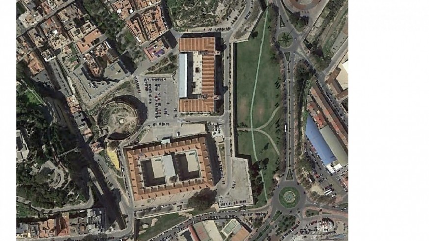 imagen aérea del anfiteatro y su entorno. AYUNTAMIENTO DE CARTAGENA
