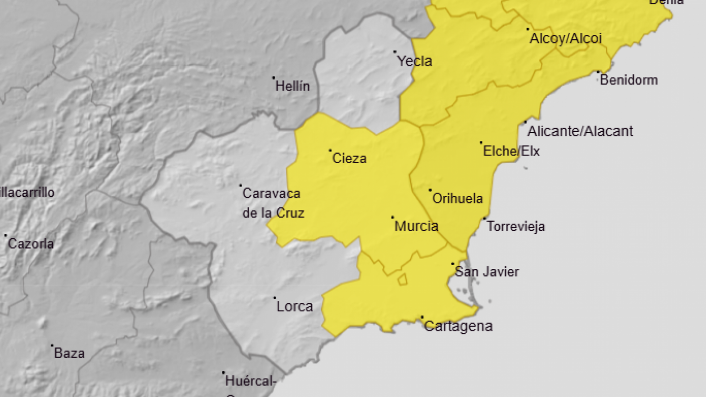 Avisos amarillos por lluvias en Campo de Cartagena y Vega del Segura