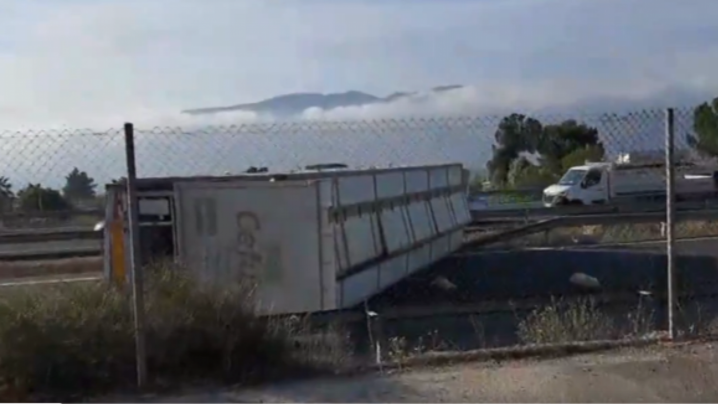 Un camión que transportaba cerdos vuelca en la autovía de Lorca