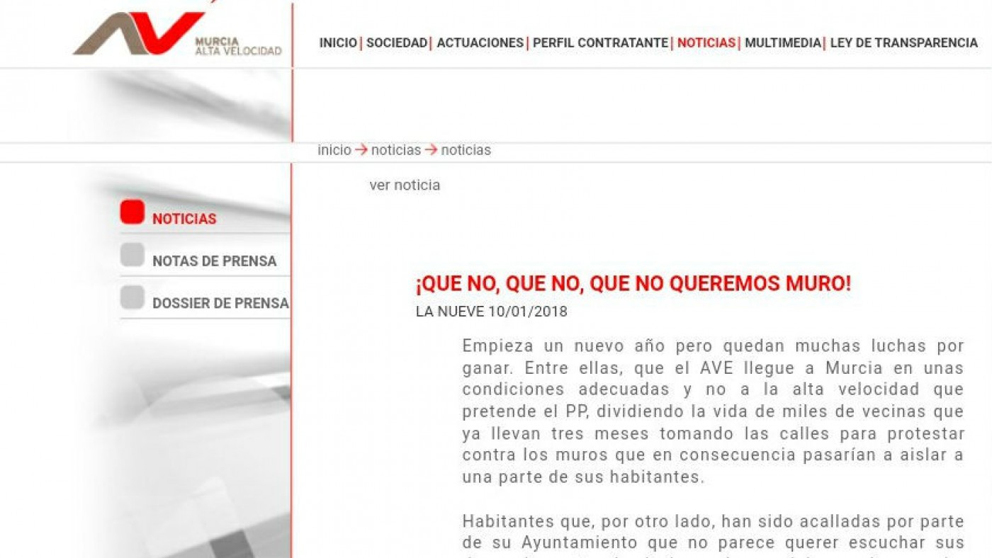 Captura de la página de Murcia Alta Velocidad hackeada