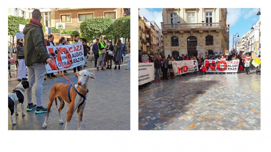 Los animalistas se manifiestan para protestar contra el maltrato de los perros de caza