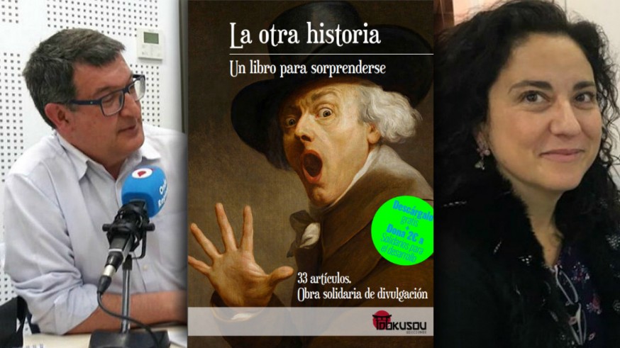 Pedro Quílez, Marta Ferrero y portada del libro 'La otra historia'