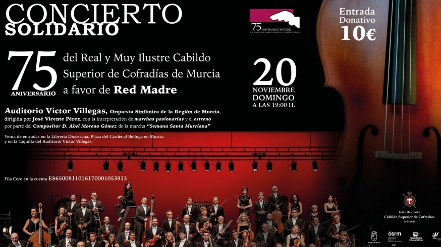 El Cabildo de Cofradías de Murcia celebra su 75 aniversario estrenando una marcha en un concierto solidario