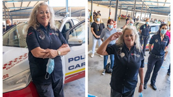 Mari Carmen Garrido en su despedida en las instalaciones de la Policía Local de Cartagena