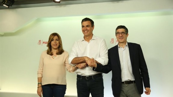 Pedro Sánchez venció en las primarias a Susana Díaz y Patxi López. EP