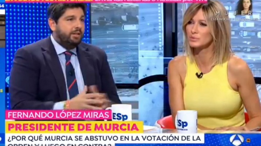 Momento de la entrevista a Fernando López Miras. ANTENA3