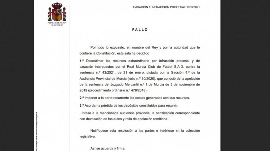 La sentencia del Supremo contra el Real Murcia