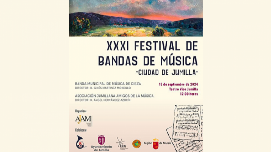 El XXXI Festival de Bandas de Música “Ciudad de Jumilla” este próximo domingo