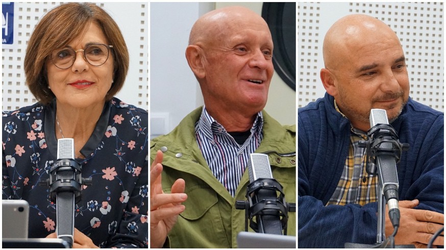 Rosa Peñalver (PSOE), Domingo Coronado (PP) y Daniel Ruiz (Vox) en los estudios de Onda Regional de Murcia