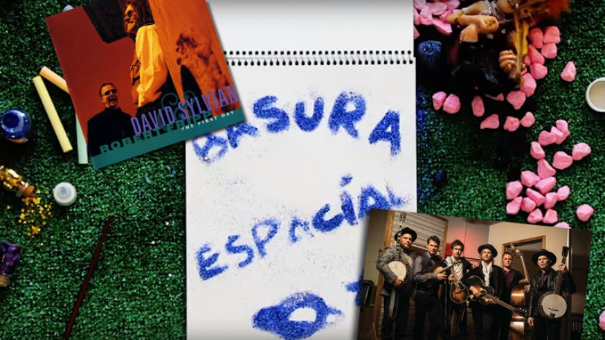 Fotograma vídeo de Delacarmen, portada de Sylvian y Fripp y foto de Old Crow Medicine Show