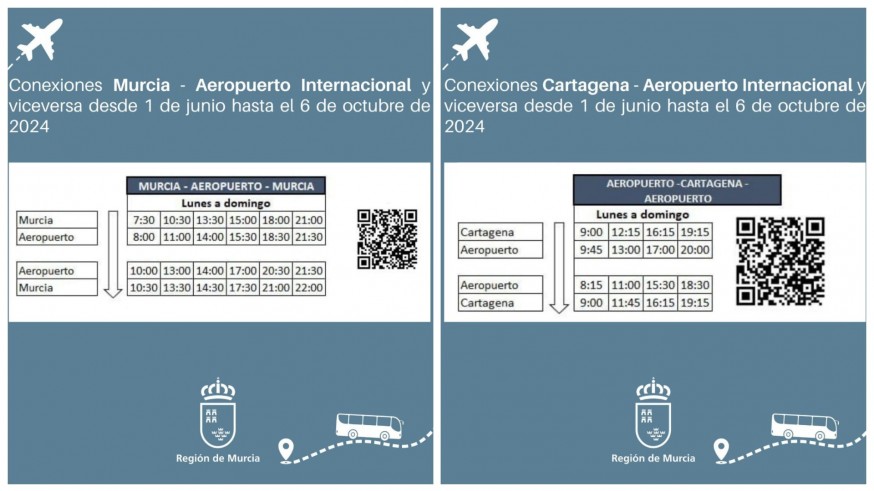Nuevo horario del servicio de autobuses del Aeropuerto con Murcia y Cartagena a partir del 1 de junio