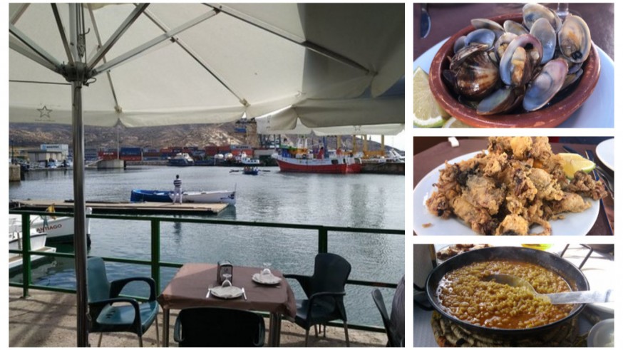 Vistas desde el restaurante y varios platos de la carta 