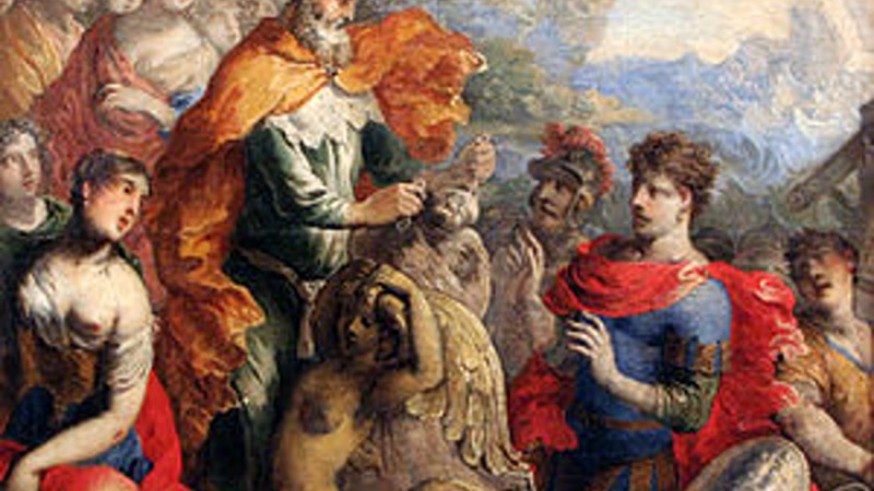 El dios Eolo le entrega un odre con los vientos a Ulises, lienzo de Isaac Moillon. Wikipedia 