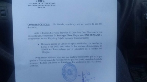 Escrito de denuncia presentada por Proagua ante la fiscalía