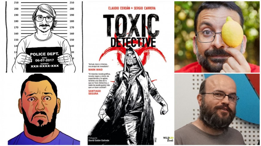 Caricaturas de Claudio Cerdán y Sergio Carrera, portada de 'Toxic detective' y fotografías de Salva Espín y Antonio G. Caballer