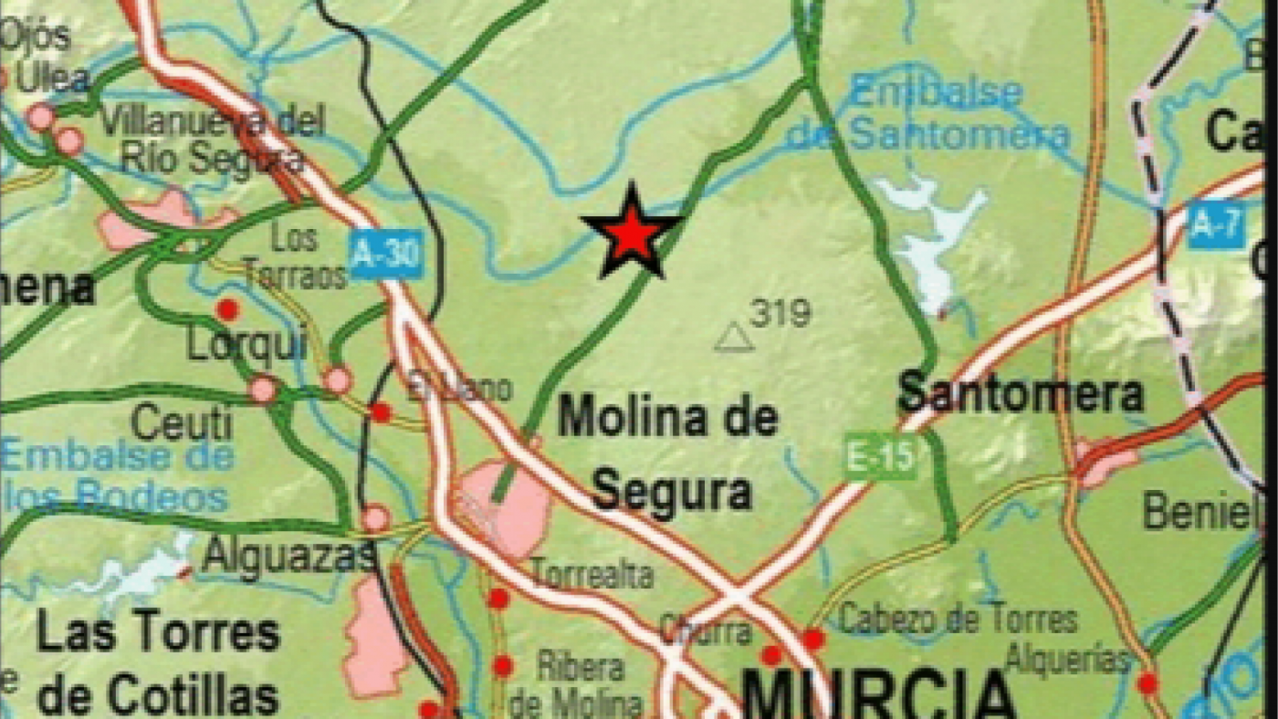 Terremoto al noreste de Molina de Segura de 2´4 grados en la escala Richter
