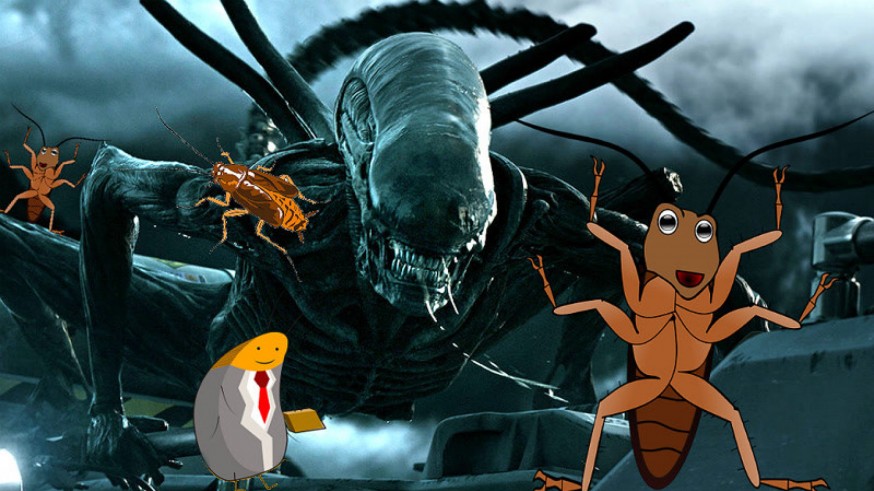 Fotograma de Alien y dibujos de cucarachas