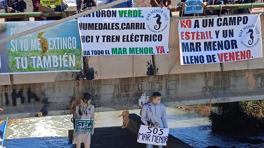 Manifestación esta mañana en la Rambla del Albujón. Foto: VMM